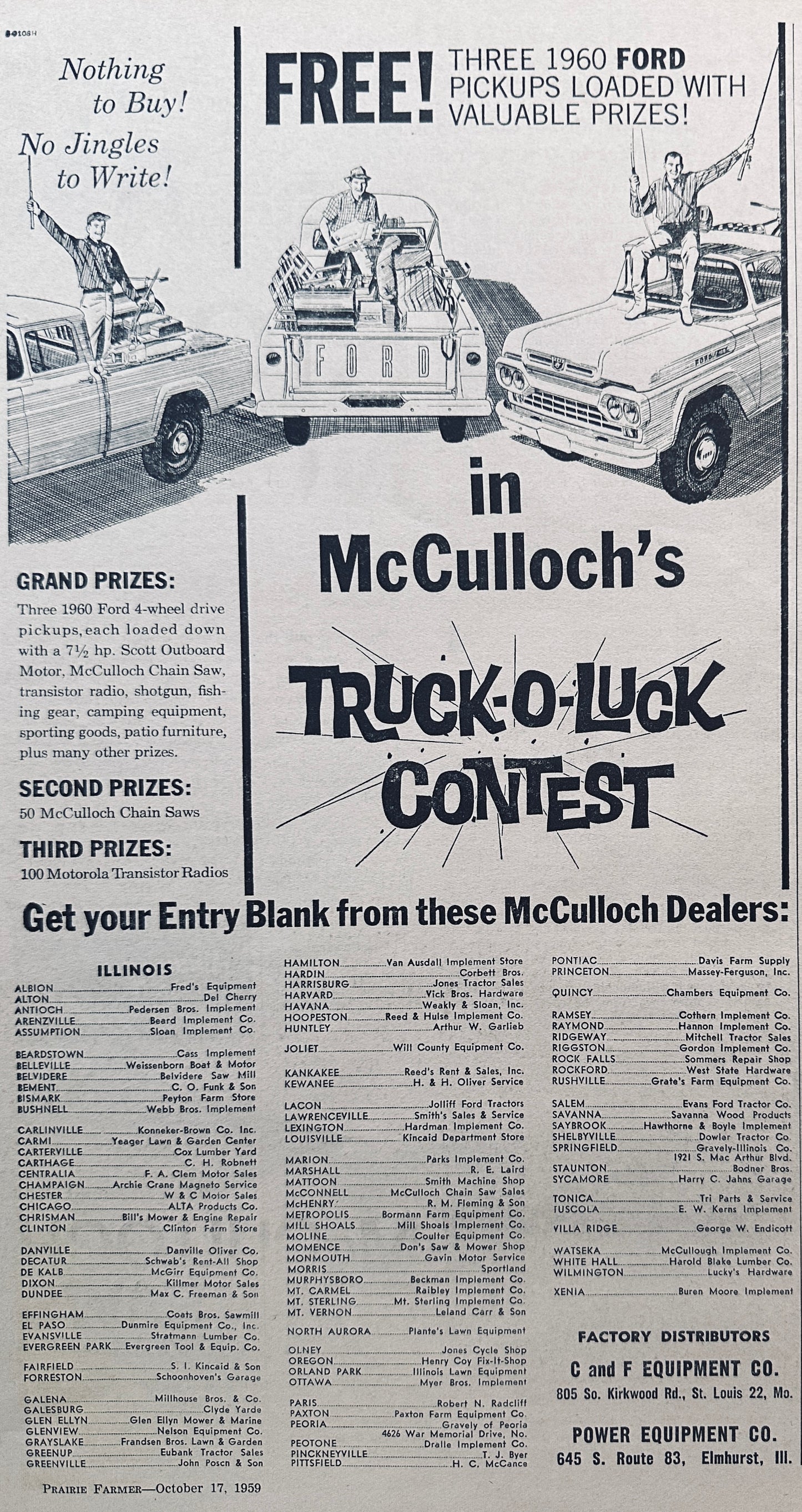 1959 Lot of (2) McCulloch Chain Saw ads #786 One/40 And Truckload Event