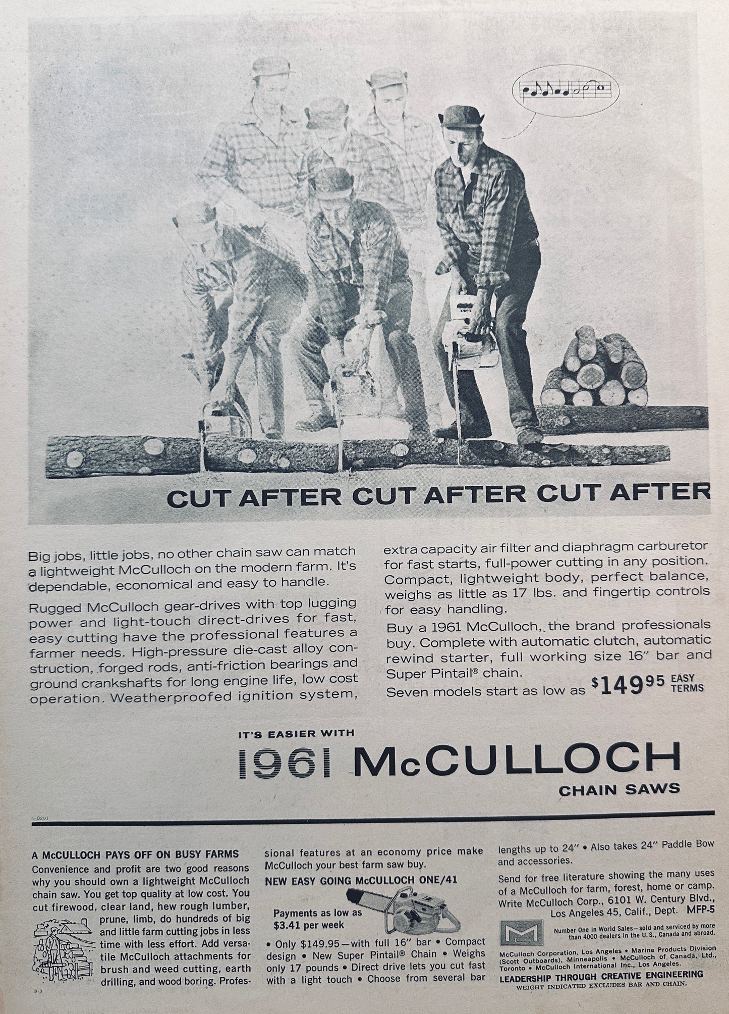 1961 McCulloch Chain Saw one/41 Vintage Ad #788