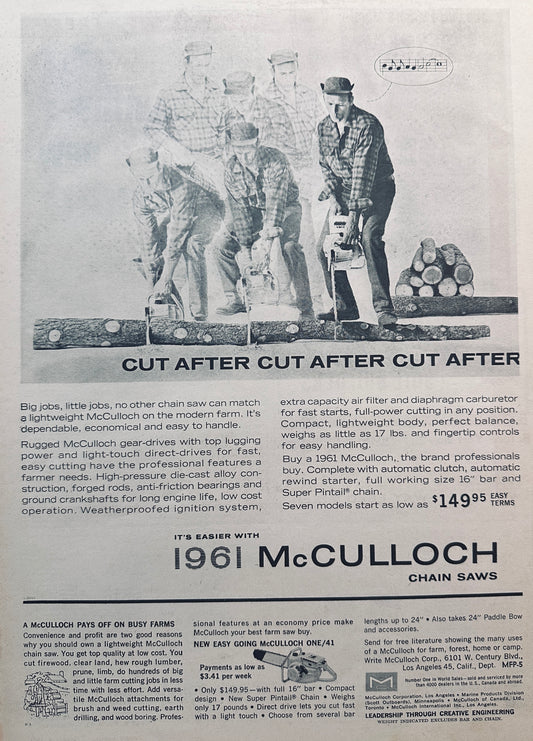 1961 McCulloch Chain Saw one/41 Vintage Ad #788