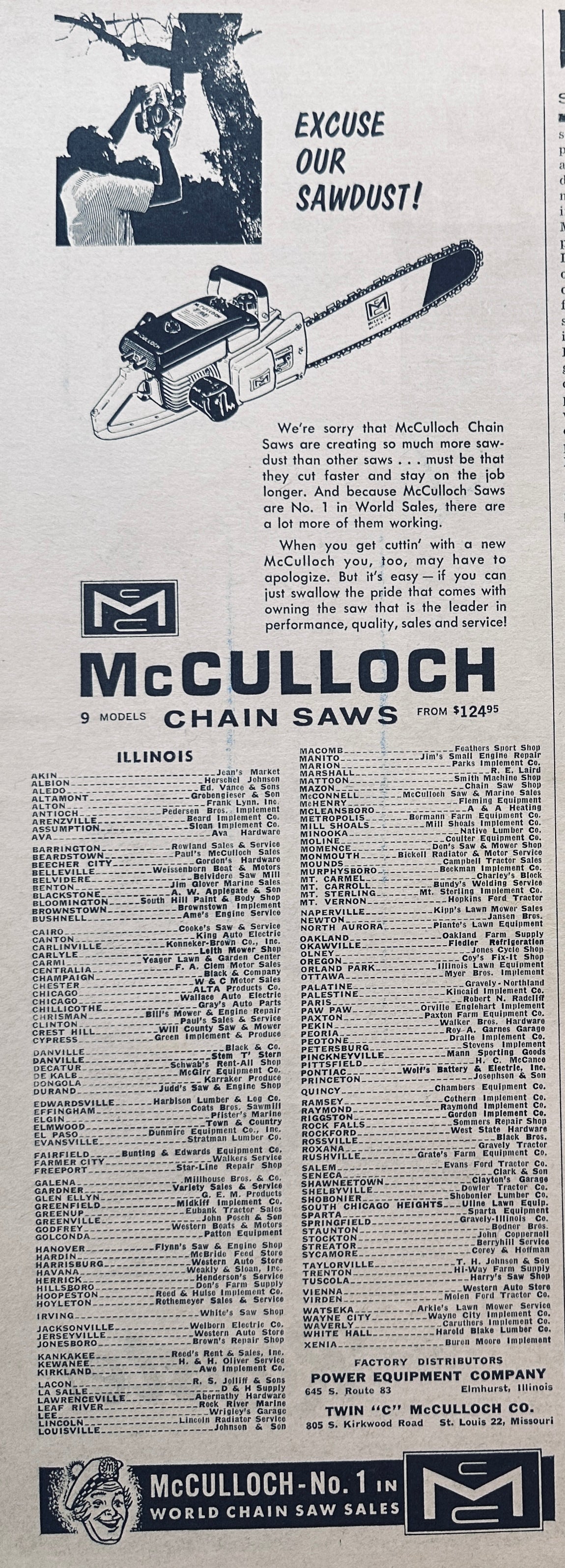 1961, 1962 & 1965 Lot of (3) McCulloch Chainsaw Ads #787