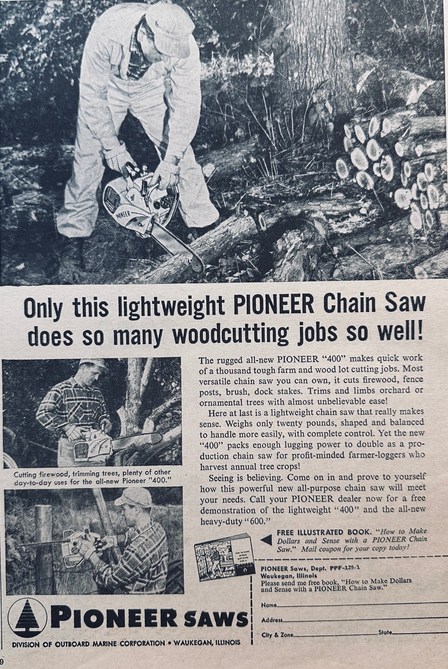 1959 Pioneer "400" Lightweight Chain Saw working in the Field #793