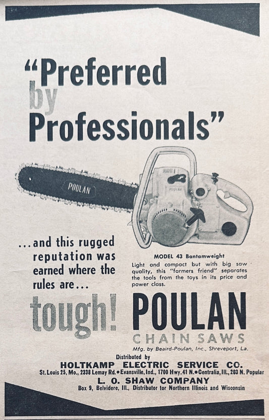1962 Poulan Model 43 Bantame=weight Chain Saw Ad #797 Shreveport LA
