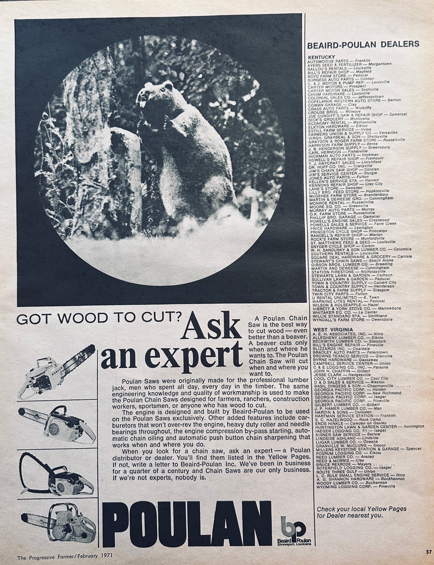 1971 Beaird-Poulan Chain Saws Vintage Ad #799 Shreveport LA