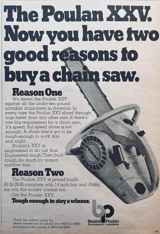 1971 Poulan XXV Chain Saw Vintage Ad #798 Shreveport LA