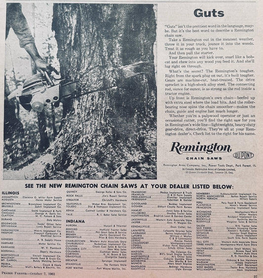 1961 Set of (2) Remington Chain Saw Ads "Guts" #803