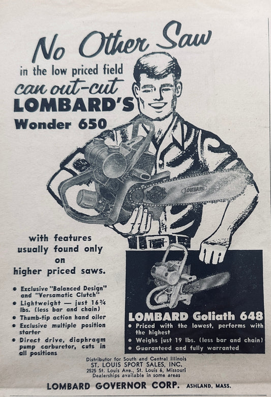 1961 Lombard Wonder 650 Chain Saw Ashland, MA #804
