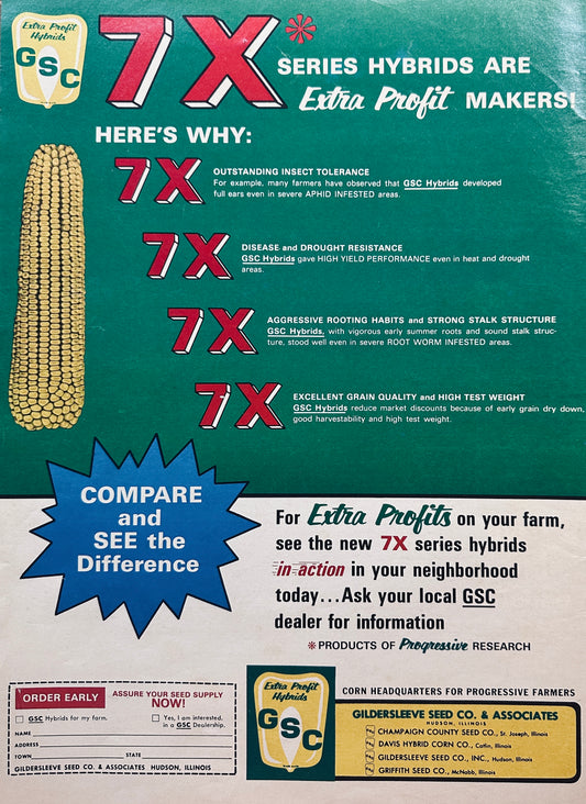 1968  GSC 7X Corn Seed Varieties Gildersleeve - Hudson, IL #811