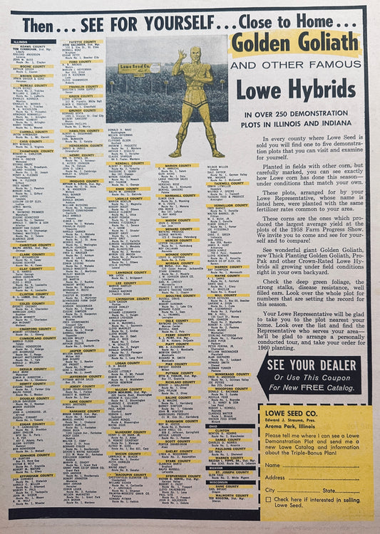 1962 Lowe Seed Co Golden Goliath Corn Hybrid Seed #812