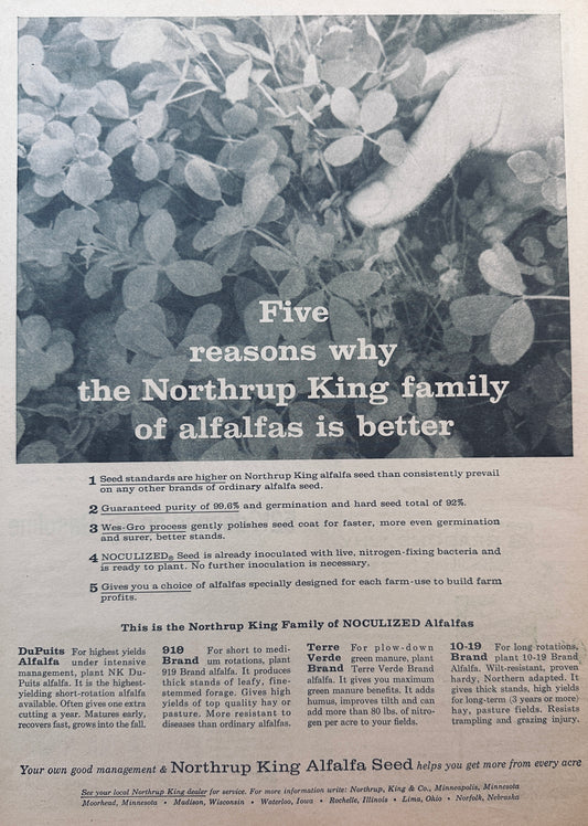 1959 Lot of (2) Northrup King Seed Ads - Hybrid Corn & Alfalfa #817