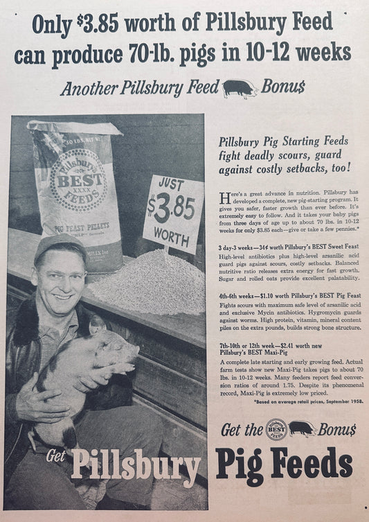 1959 Vintage Pillsbury Pig Feed Ad #822