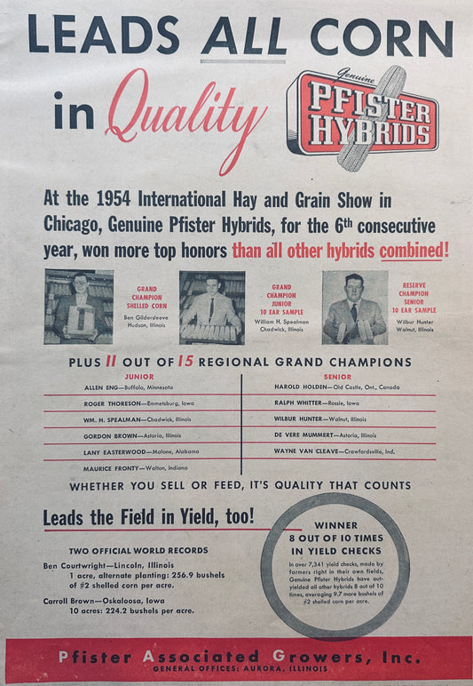1954 Pfister Hybrids Seed Corn Leads All in Quality #826