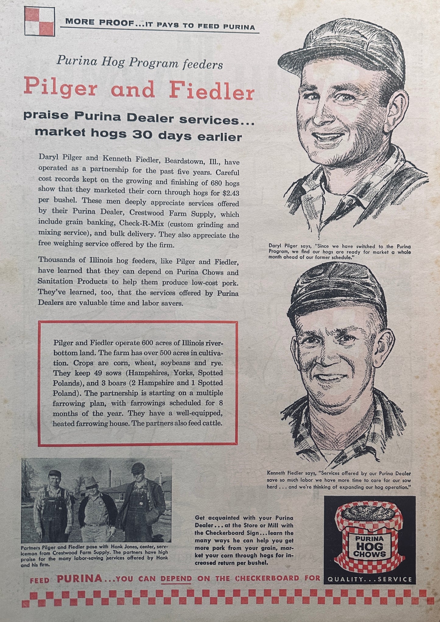 1959 Purina Hog Chows - #834 Pilger & Fielder Beardstown, IL