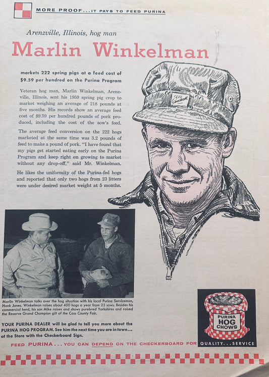 1959 Purina Hog Chow #836 Marlin Winkelman Arenzville, IL, Hog Man!