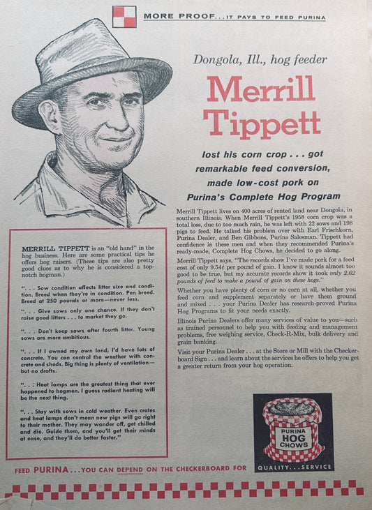 1959 Purina Hog Chows #835 Merrill Tippet - Dongola, IL Hog Feeder