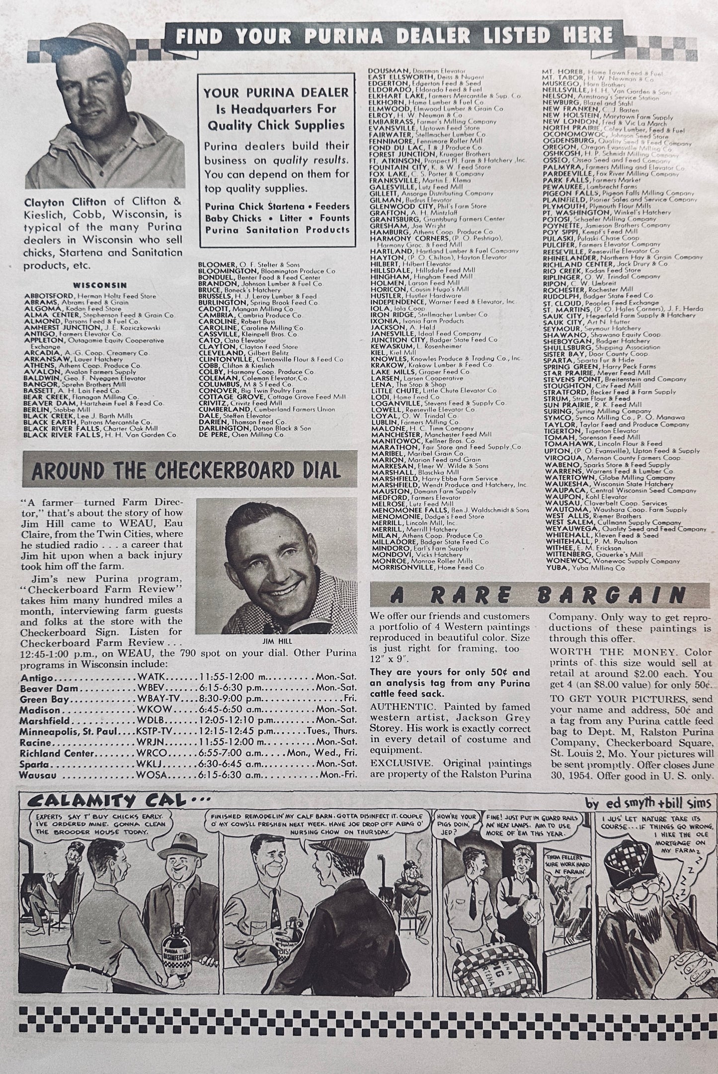 1954 Double Sided Centerfold _ Purina Checkerboard New #838