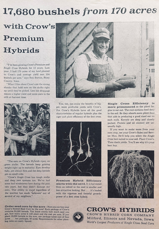 1959 Crow's Single Cross Hybrid Corn #850 Roy Burton Story County IA Ad