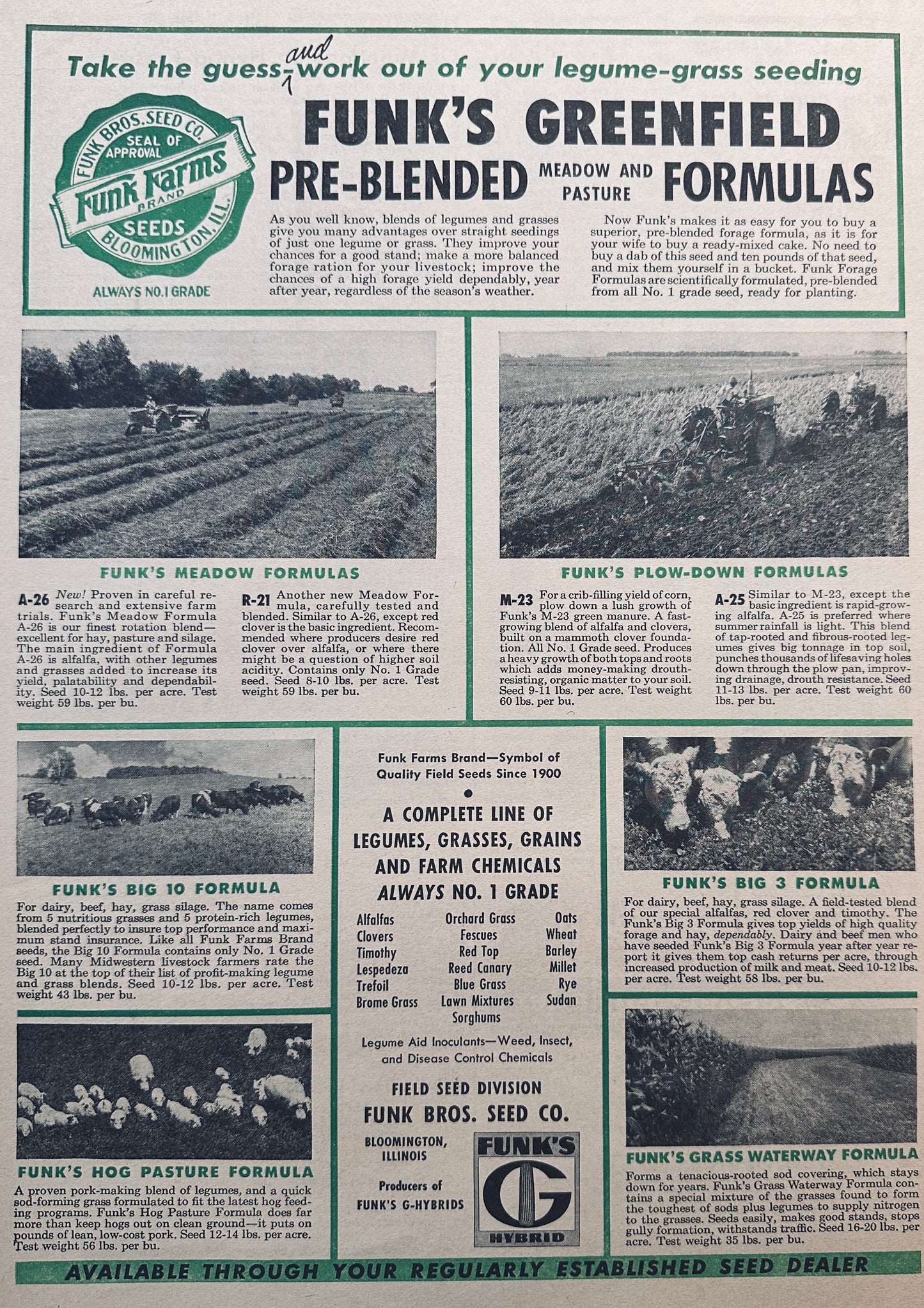 1959 Funk's Greenfield Meadow & Pasture Formulas # 860 VIntage Ad