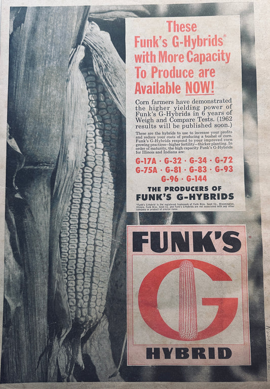1962 Funk's G Hybrid More Capacity To produce Vintage Ad #865