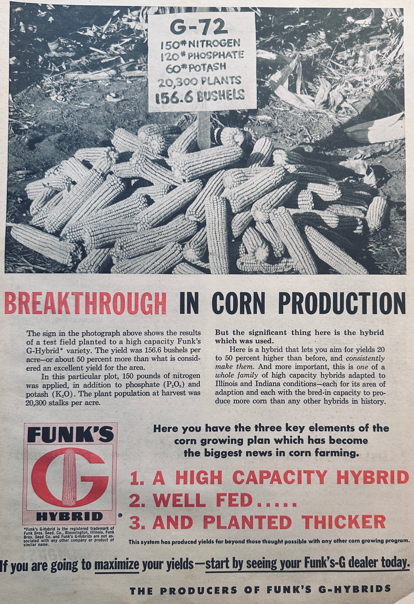 1962 Funk's G Hybrid G-72 Breakthrough In Corn Production #863