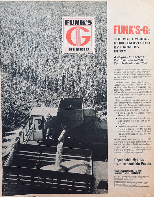 1971 Funk's G Hybrid Harvesting the 1972 Hybrids Vintage Ad #867