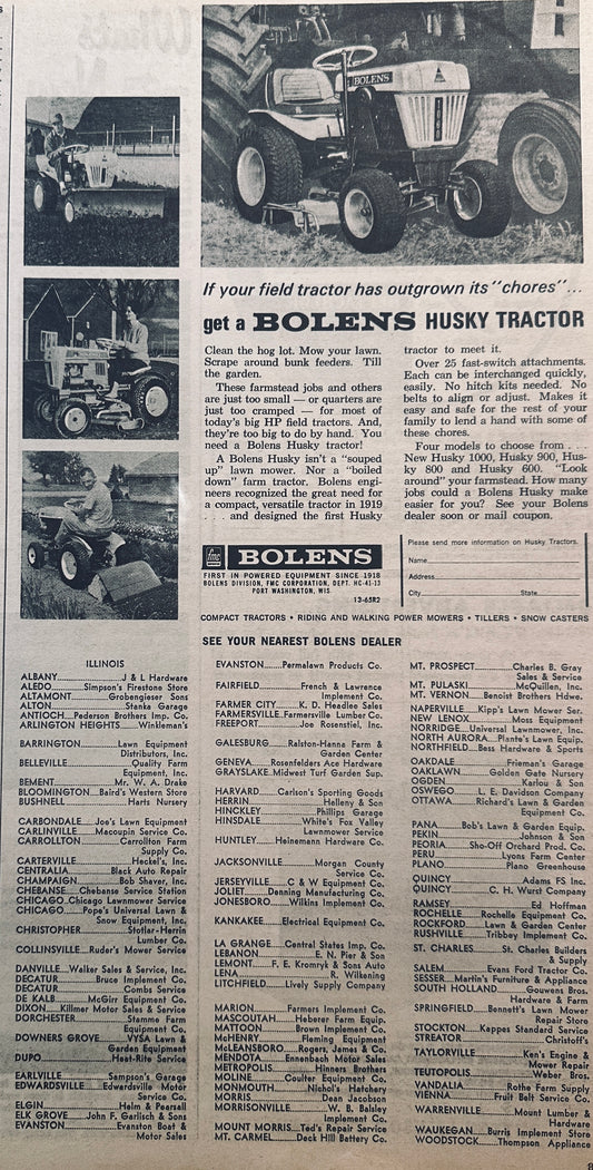 1965 Bolens Husky Tractor Vintage Ad #885 Port Washington, WI