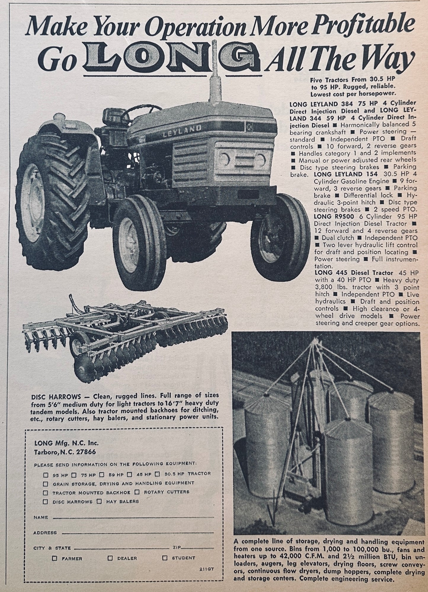1972 Long Leyland Tractor Models #884 Vintage Ad Tarboro NC