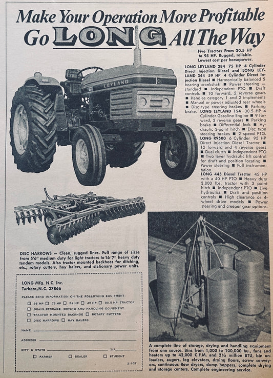 1972 Long Leyland Tractor Models #884 Vintage Ad Tarboro NC