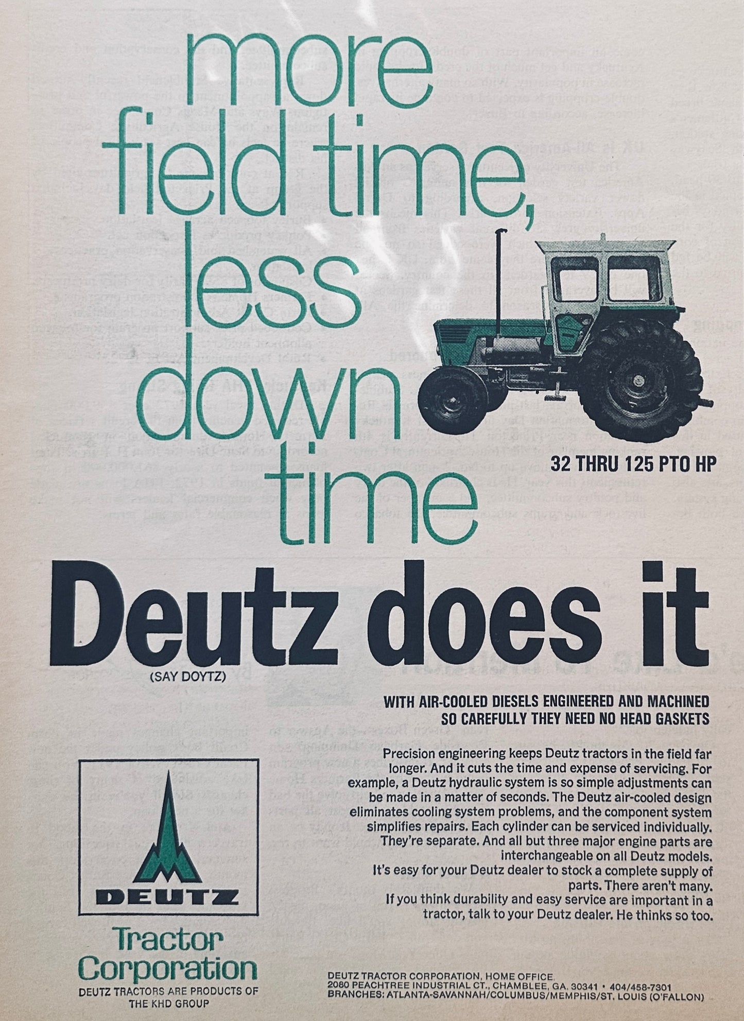 1972 Deutz (Say DOETZ) Diesel Tractor More Field Time #881 Vintage Ad