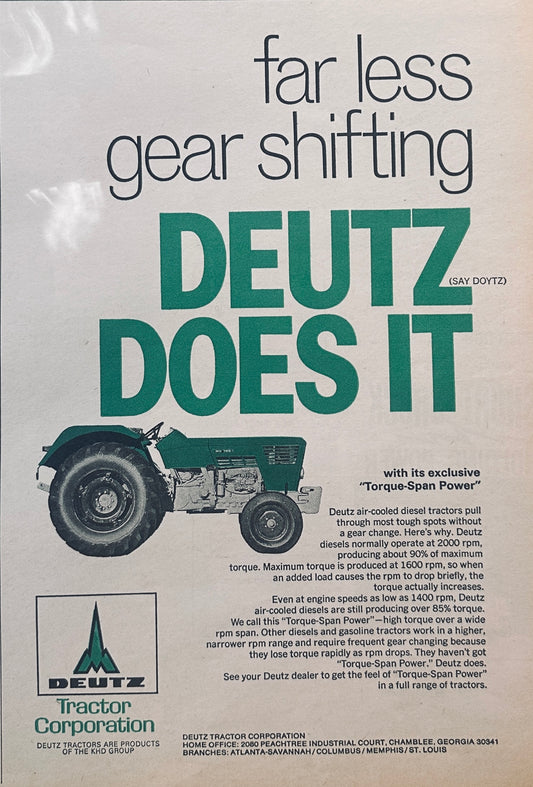 1971 Deutz (Say Doytz) Diesel Tractor Vintage Ad Chamblee, GA #880