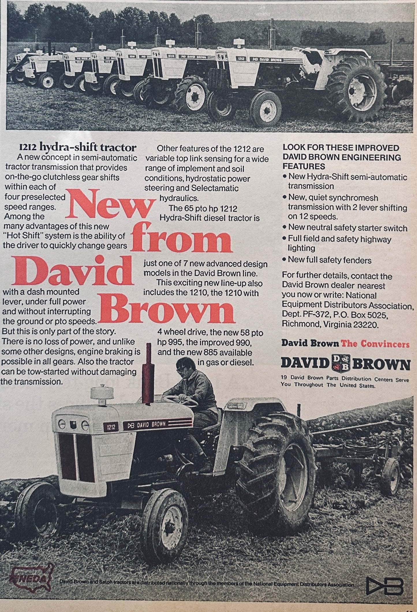 1972 David Brown 1212 Hydra-Shift Tractor #878 Vintage Ad