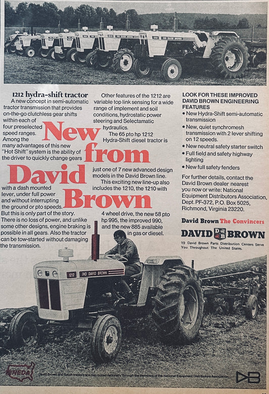 1972 David Brown 1212 Hydra-Shift Tractor #878 Vintage Ad