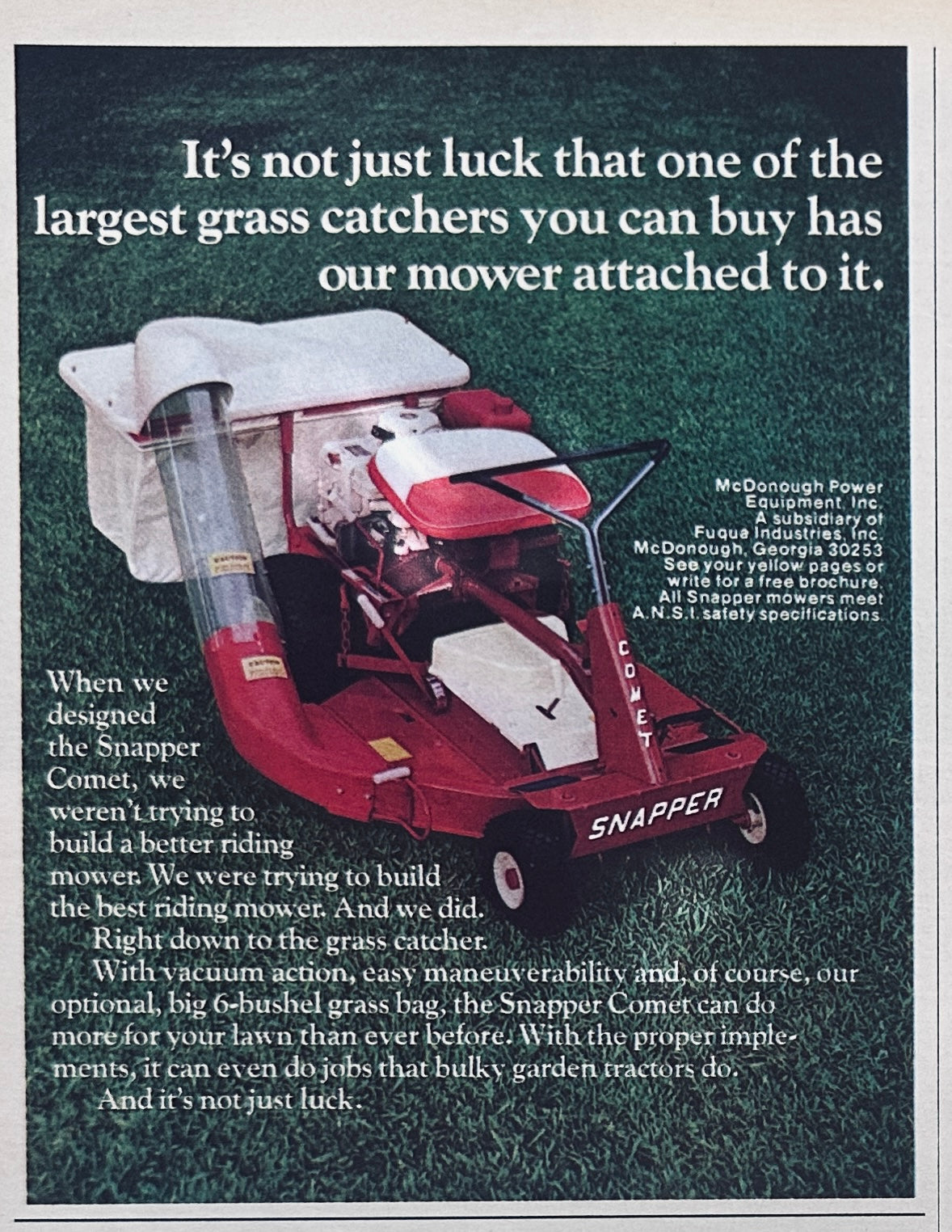 1972 Snapper Comet Riding Lawn Mower #113-3 Vintage Ad