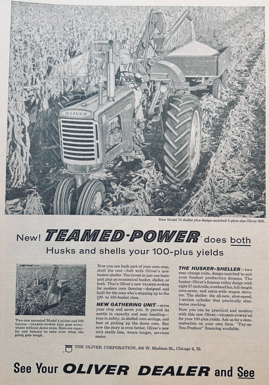 1959 Oliver Teamed-Power Ad Tractor 880 + Model 73 Sheller #891