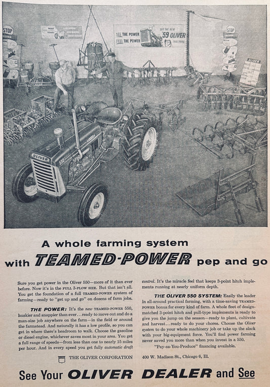 1959 Oliver Teamed-Power Complete Systems Vintage Ad #894