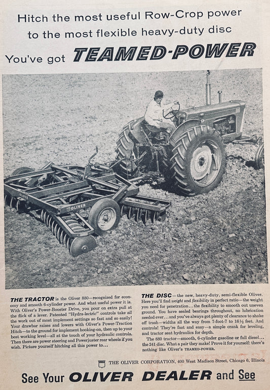 1959 Oliver Teamed-Power 880 Tractor & 241 Disc vintage Ad #895