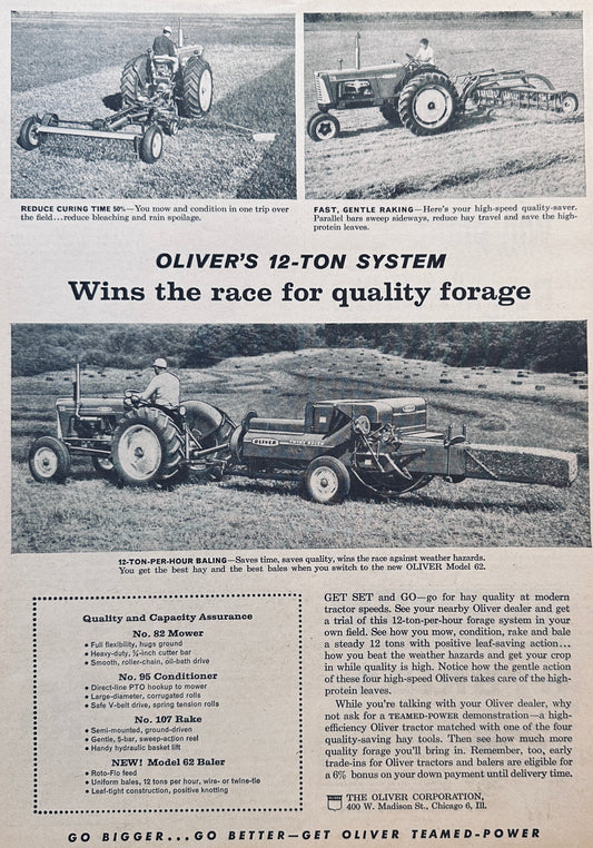 1960 Oliver's 12-Ton System Wins Forage Race Vintage Ad #896