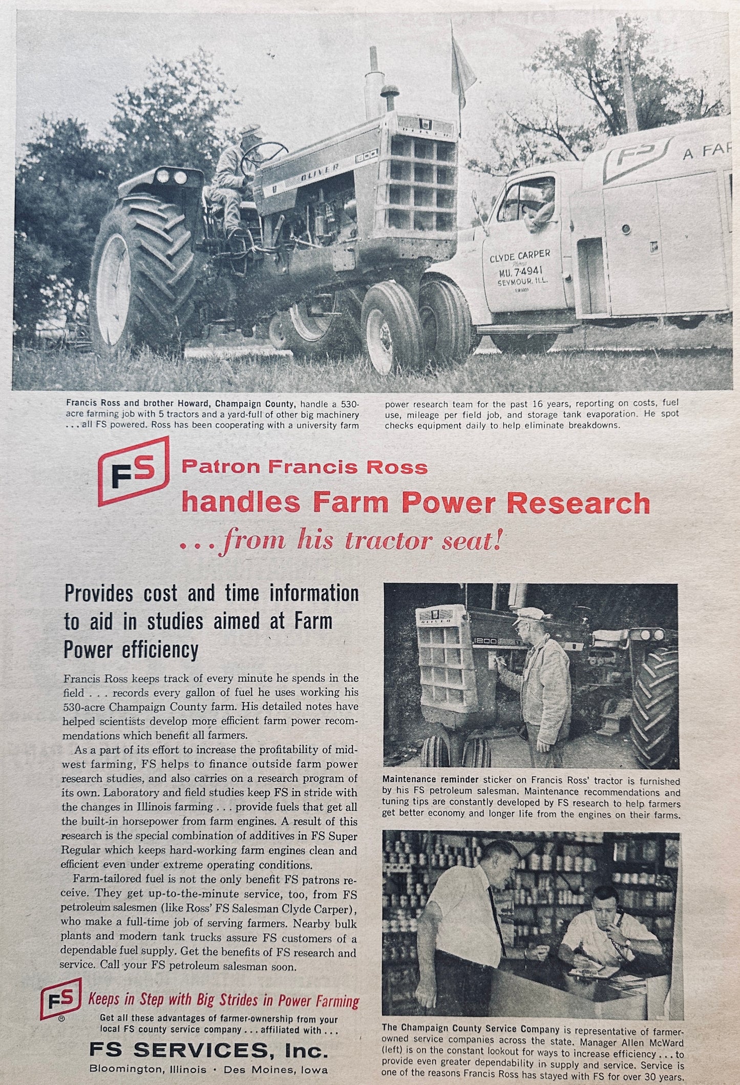 1962 Oliver 1800 Francis Ross Champaign Cty IL & Clyde Carper FS Salesman #898