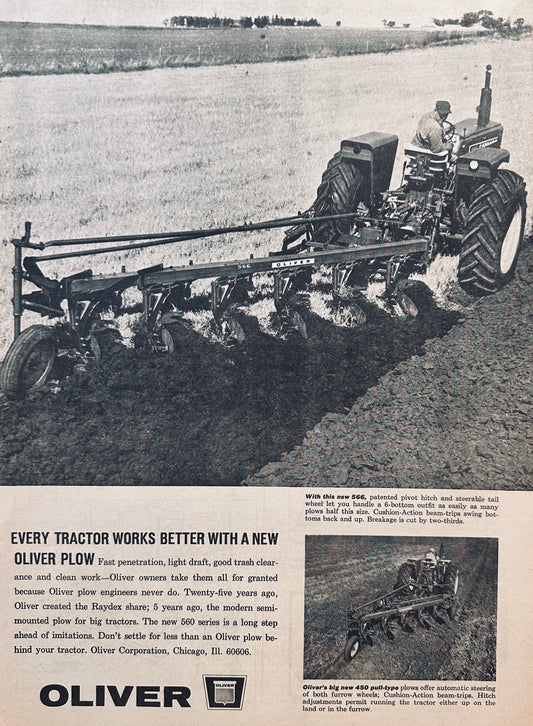 1965 Oliver 566 Plow with Patented Pivot Hitch Vintage Ad #900