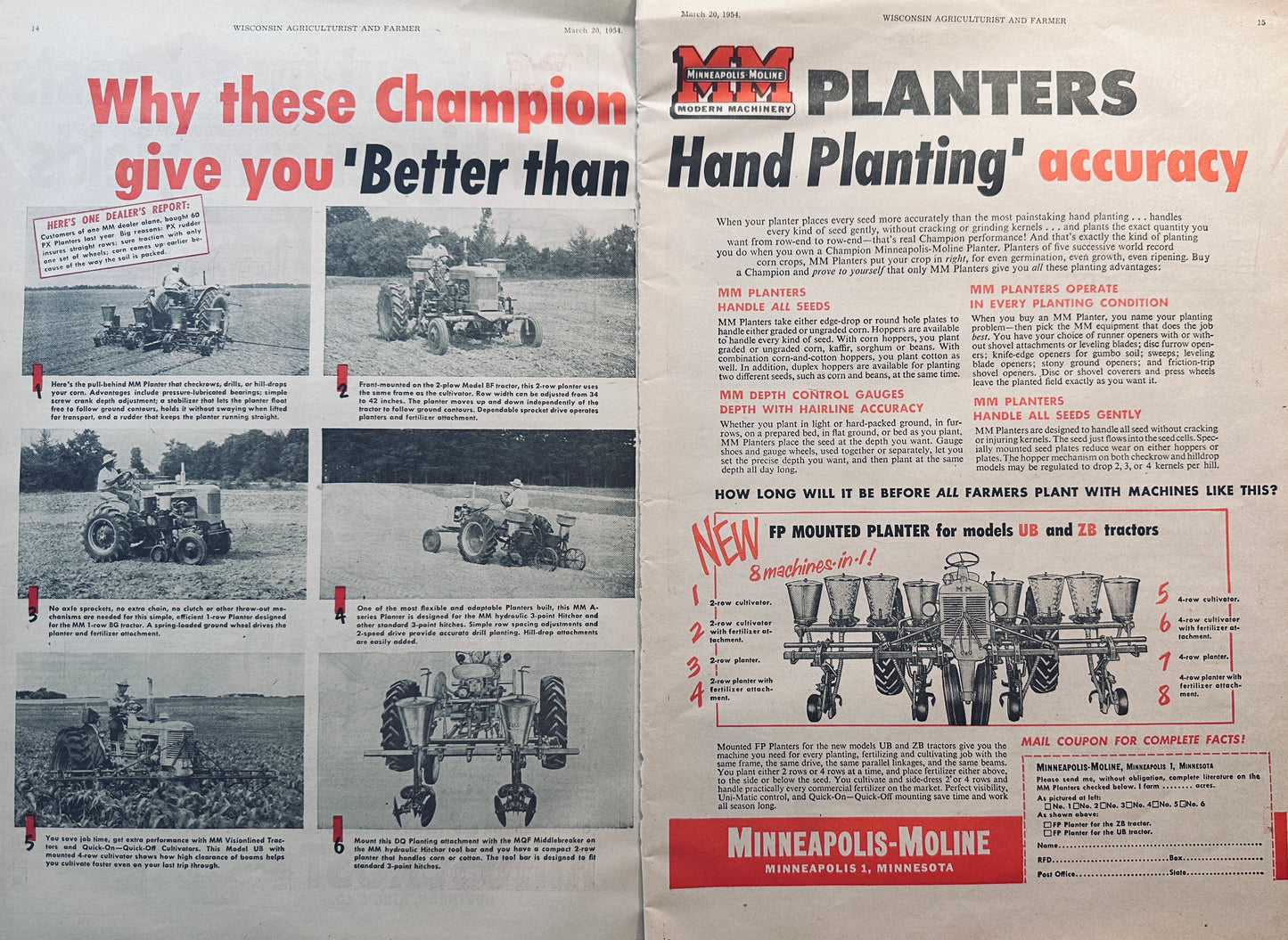 1954 Minneapolis-Moline Planters 2-Page Vintage Ad #904