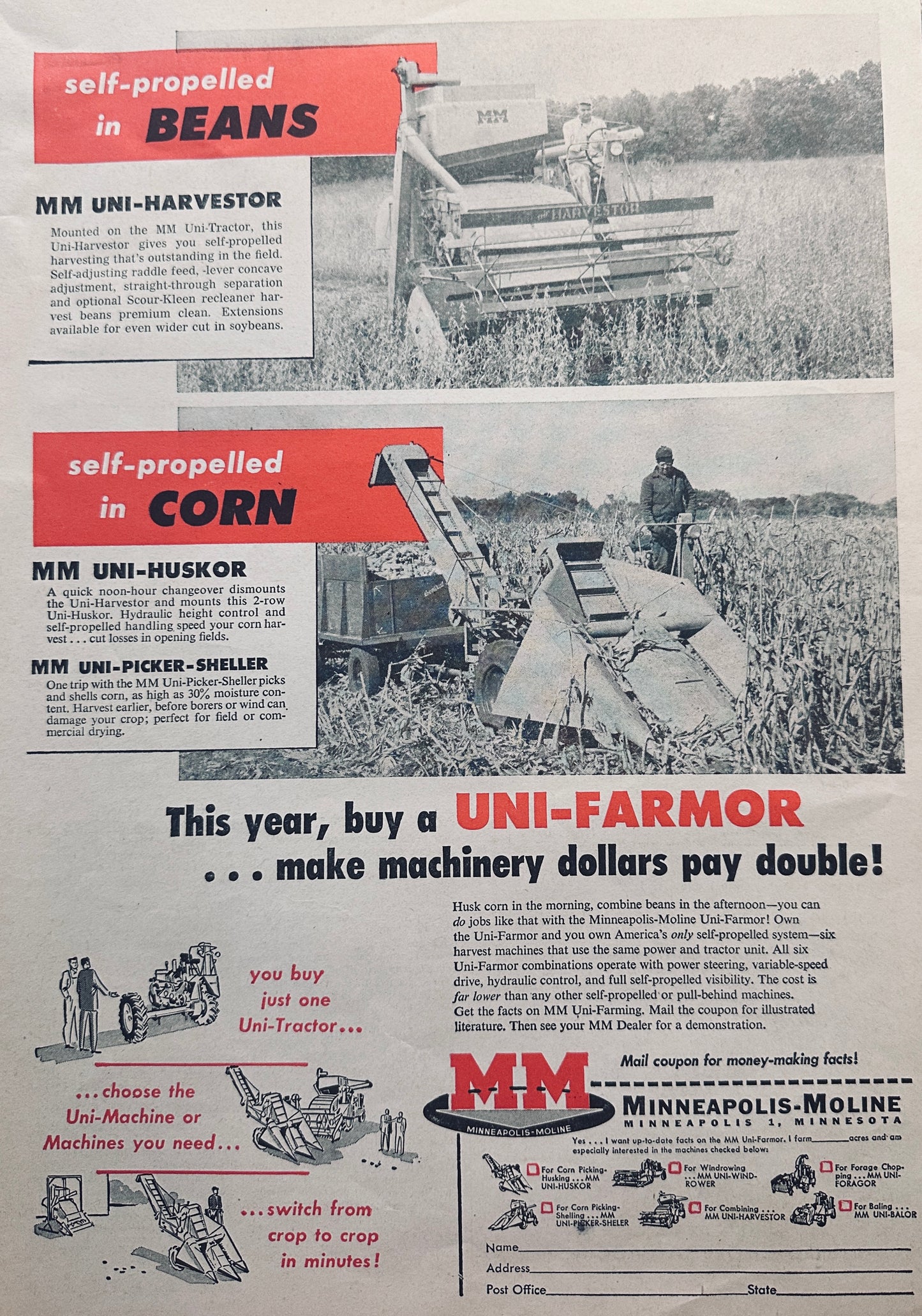 1957 Minneapolis-Moline Uni-Harvester, Uni-Huskor & Uni-Picker-Sheller #906