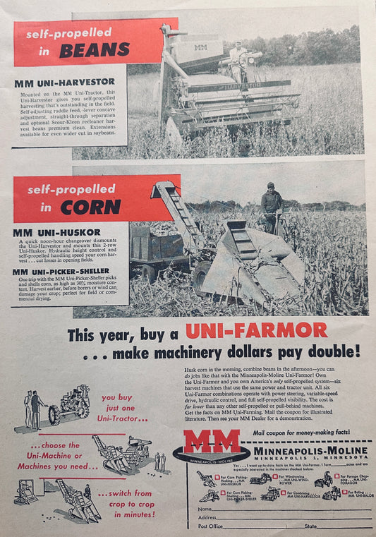 1957 Minneapolis-Moline Uni-Harvester, Uni-Huskor & Uni-Picker-Sheller #906