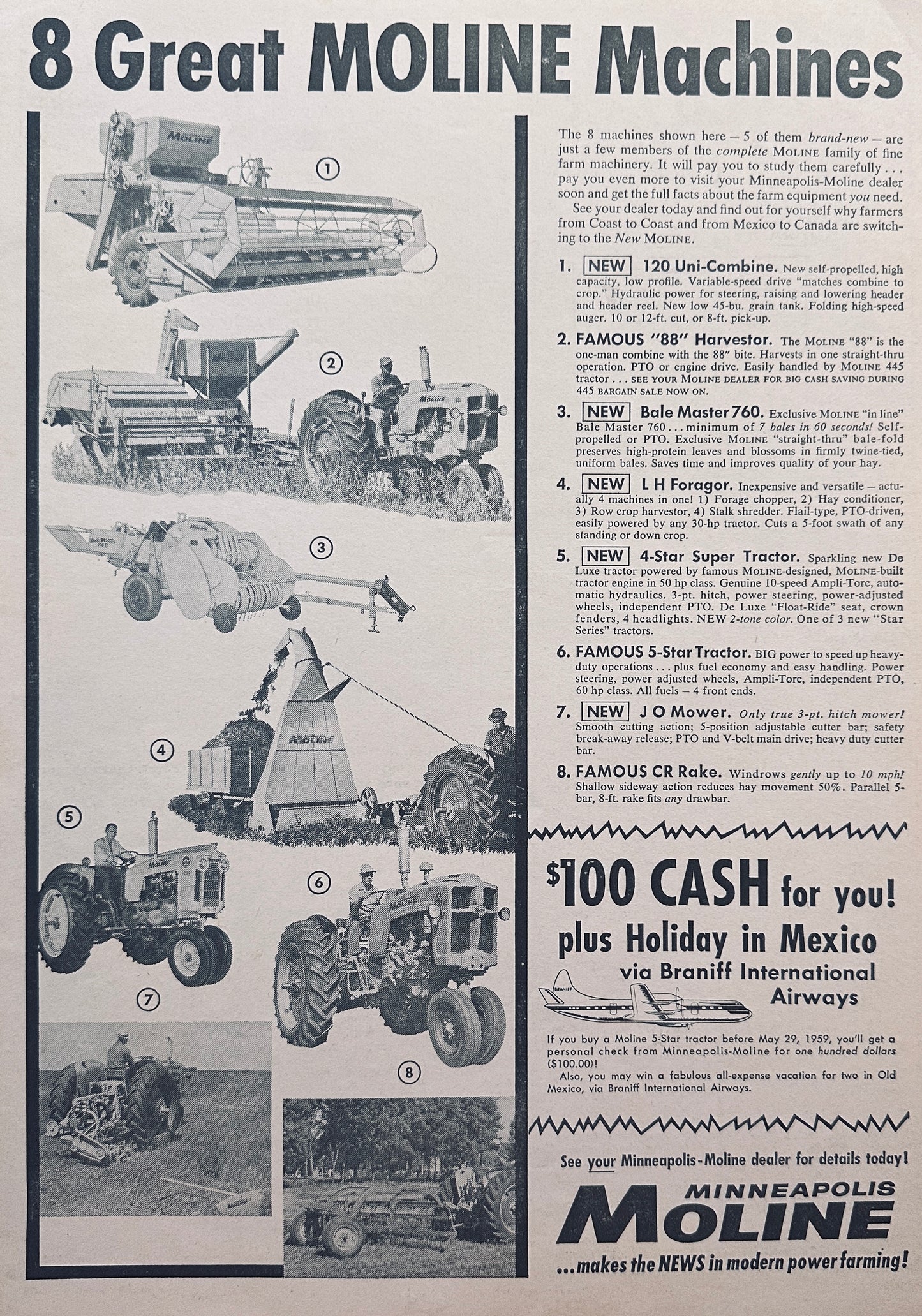 1959 Minneapolis-Moline 8 Great Machines Vintage Ad #912