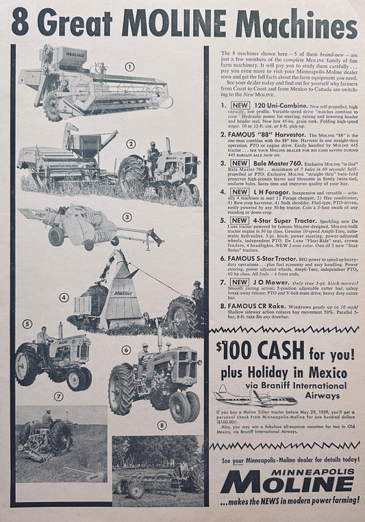 1959 Minneapolis-Moline 8 Great Machines Vintage Ad #912