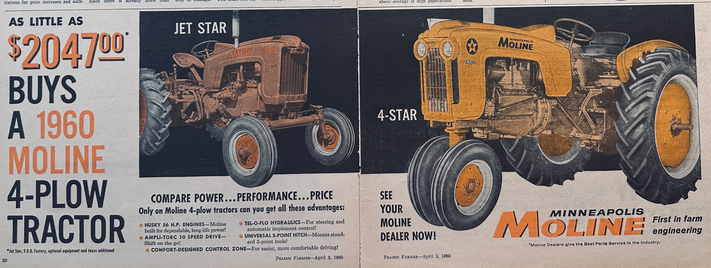 1960 Minneapolis-Moline 2-Page Vintage Ad #914 Jet and 4-Star Tractors