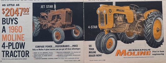 1960 Minneapolis-Moline 2-Page Vintage Ad #914 Jet and 4-Star Tractors