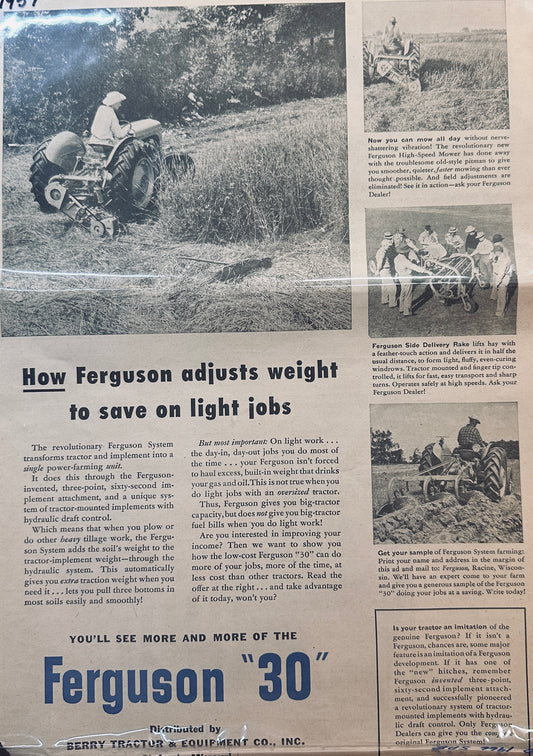1957 Ferguson "30" Informational Vintage Ad #907
