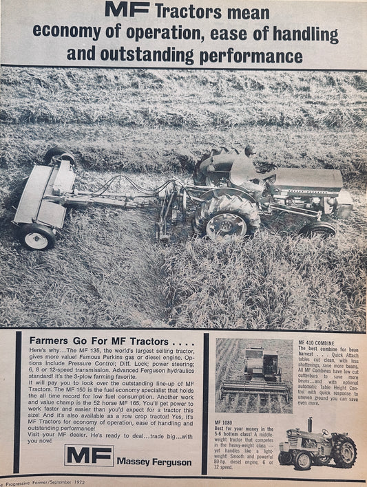 1972 Massey-Ferguson Mean...Vintage Ad #923 - MF410 Combine MF1080 Tractor