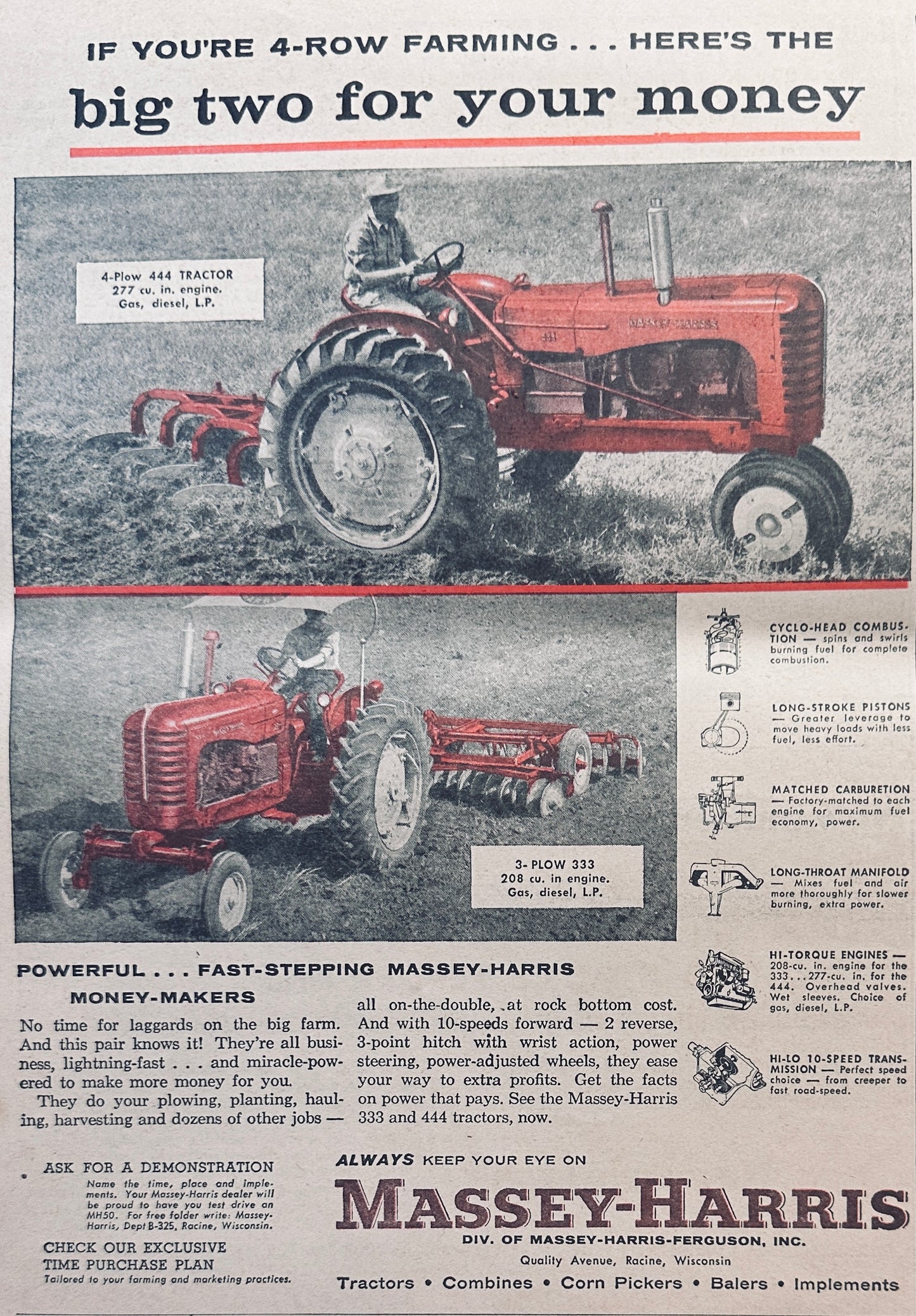 1957 Massey-Harris 4-Plow 444 Racine, WI Ad #913