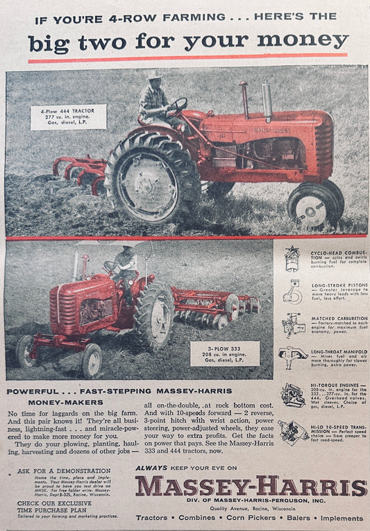 1957 Massey-Harris 4-Plow 444 Racine, WI Ad #913
