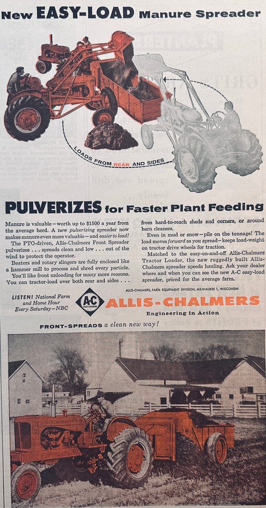 1957 Allis-Chalmer New Easy-Load Manure Spreader Vintage Ad #929